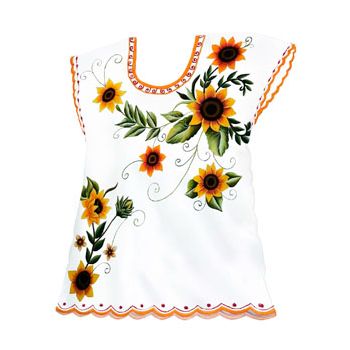 Molde h-61 huipil blusa blanca con girasoles                -MO3103